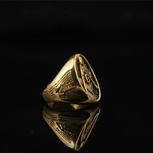 Golden titanium steel Freemasonry ring for men with Eye of Providence and G symbol