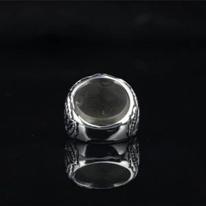 Punk style men's compass ring in silver finish with vintage tribal engravings