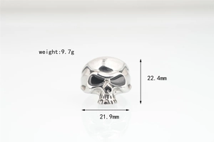 Détails de la bague tête de mort gothique en acier inoxydable avec dimensions et poids