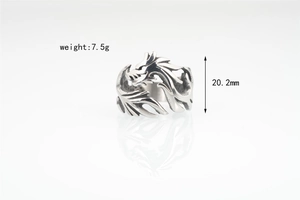 Detailed silver dragon head ring showing intricate scales and engraved clouds with 7.5g weight