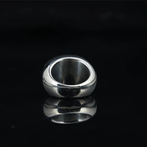 Bague minimaliste pour homme en acier titane argenté poli avec œil de tigre ovale