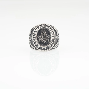 Vintage silver stainless steel Masonic Lodge No. 77 signet ring for men