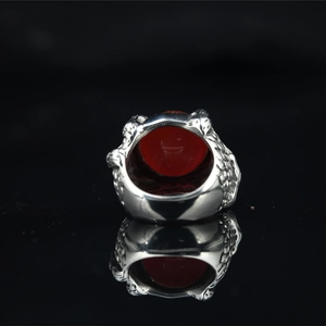 Vintage dragon claw ring for men featuring a large red gemstone in stainless steel