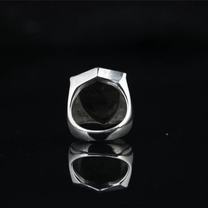 Mens vintage shield style silver signet ring with polished stainless steel finish