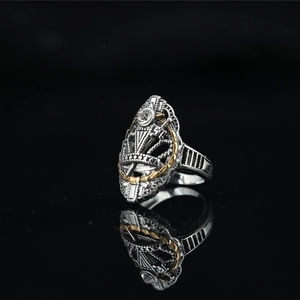Chevalière Couronne Vintage pour Homme Bicolore Or Argent Gothique Punk Hip Hop Acier Titane Inoxydable Zircone Bijoux