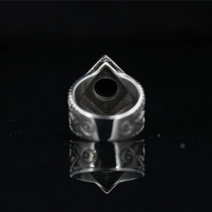 Vintage silver square ring for men with geometric triangle design and relief totem patterns