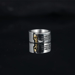 Vintage Gothic Punk Two-tone Skull Titanium Stainless Steel Ring Engraved Quote Hip Hop Jewelry For Men Women Unisex