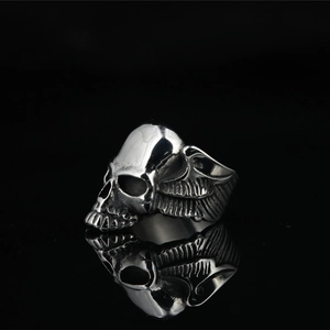 Vintage Gothic Skull Ring With Wings Detail Titanium Steel Retro Hip Hop Punk Band Ring For Men Gothic Jewelry