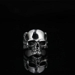 Vintage gothic skull ring for men made of durable titanium steel with a detailed silver finish