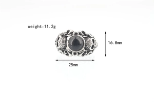 Macro detail of gothic skull ring with black onyx stone, weight 11.2g and 25mm width