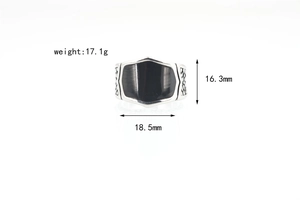 Detailed view of titanium steel ring dimensions with 17.1g weight and black enamel shield
