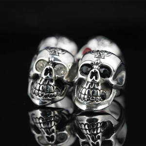 Vintage Titanium Steel Skull Ring For Men Gothic Punk Rock Rhinestone Inlaid Biker Finger Ring Cross Spade Number 13 Jewelry