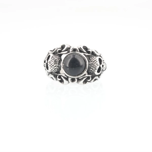 Vintage gothic skull ring for men with black onyx gemstone and oxidized silver finish