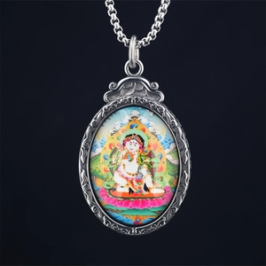Collier Pendentif Bouddha Thangka Tibétain En Acier Titane Vintage Bijoux Religieux Ethniques Dieu De La Richesse Homme Femme