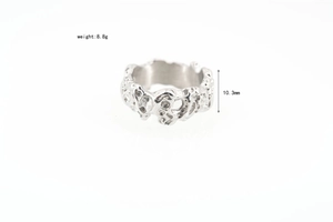 Detail view of silver irregular lava texture ring showing 8.8g weight and 10.3mm width