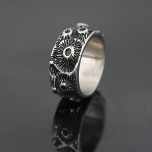 Retro Punk Style Titanium Steel Ring For Men Unisex Lunar Crater Texture Antique Silver Hip Hop Finger Jewelry Ring
