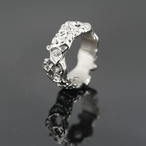 Minimalist Irregular Molten Lava Texture Stainless Steel Ring For Men Retro Hip Hop Silver Band Ring Jewelry Gift