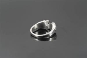 Detailed close-up showing the smooth metallic luster and sharp side edges of the silver ring