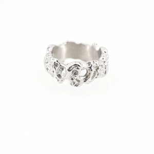 Minimalist vintage titanium steel ring with irregular lava texture for men