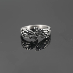 Vintage Titanium Steel Feather Wings Open Ring For Men Adjustable Retro Punk Hip Hop Band Jewelry Antique Silver Ring