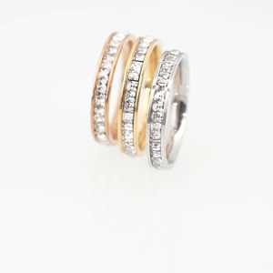 Titanium Steel Full Eternity Ring For Women Men Square Cut Rhinestone Channel Setting Band Fashion Minimalist Jewelry