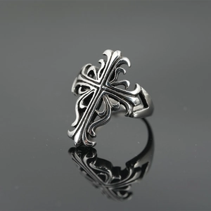 Gothic Cross Titanium Steel Ring For Men Women Vintage Punk Biker Band Ring Silver Oxidized Finish Fashion Jewelry Gifts
