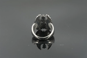 Macro view of the back detail and inner band of the eagle punk titanium steel ring