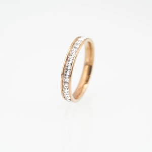 Rose gold titanium steel ring featuring square-cut sparkling crystals for a minimalist style
