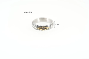 Detail view of vintage sunray ring showing 4.8g weight and 5.6mm width measurement