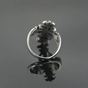Vintage gothic cross ring in silver titanium steel with intricate embossed heraldic design