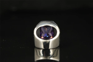 Vue détaillée de l'arrière d'une bague pour homme en titane avec pierre violette