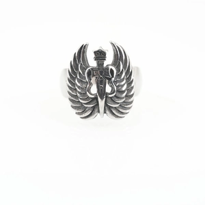 Retro punk titanium steel ring featuring angel wings and sword design for men