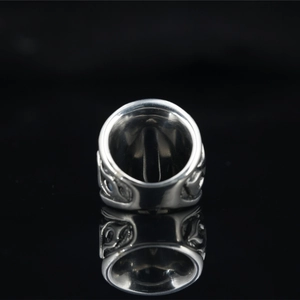 Gothic punk skull ring in silver metal with hollow design and embossed texture details