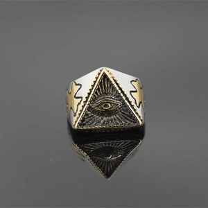 Punk style stainless steel Eye of Providence pyramid ring in gold and silver finish