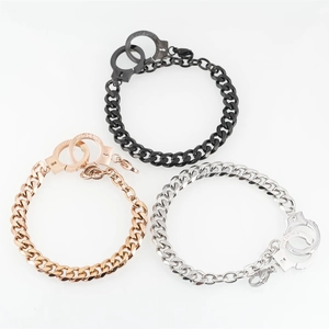 Hip Hop Titanium Steel Handcuff Cuban Link Bracelet For Men Women Polished Punk Metal Handcuff Clasp Chain Bracelet Jewelry