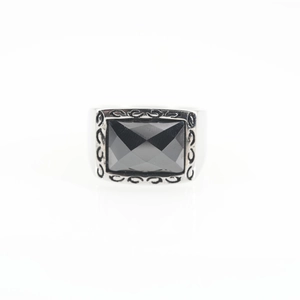 Retro titanium steel ring for men featuring a rectangular black tiger eye stone