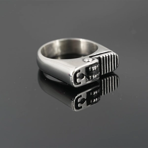Unique lighter head shaped ring in vintage silver finish with metallic reflection