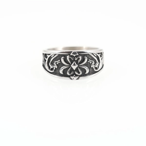 Gothic retro silver titanium steel ring with vintage floral patterns for men and women