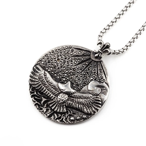 Retro titanium steel flying eagle pendant necklace with round embossed eagle and box chain