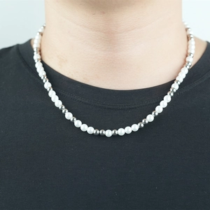 Vintage Titanium Steel Artificial Pearl Necklace Stainless Steel Bead Unisex Clavicle Chain Retro Hip Hop Style Jewelry Accessory