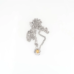 Minimalist sunflower pendant necklace in silver titanium steel with lobster clasp
