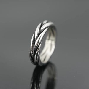 Vintage Braided Wheat Ear Titanium Steel Ring Unisex Retro Oxidized Twisted Rope Jewelry Accessory For Men Women