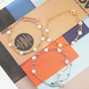 Bracelet Double Couche Élégant en Acier Inoxydable Avec Künstliche Perles d'Imitation Bijoux de Mode Minimaliste pour Femmes Accessoire Quotidien
