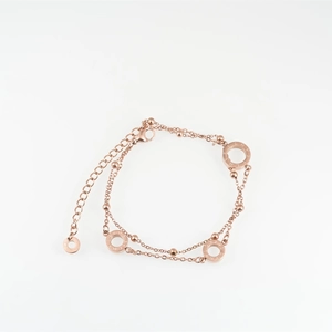 Bracciale a doppio strato in titanio oro rosa con anelli LOVE traforati e perle
