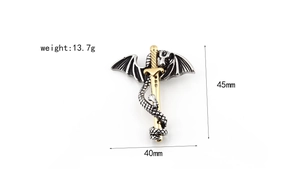 Detailed size view of dragon sword pendant with weight 13.7g and 45mm x 40mm dimensions