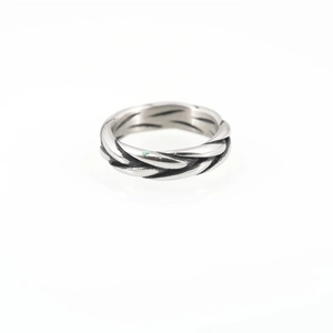 Vintage silver twisted braid steel ring with wheat pattern texture for men and women