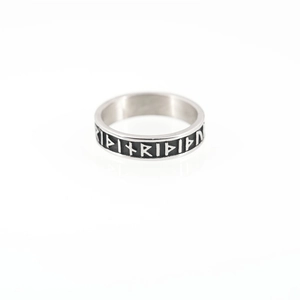Unisex titanium steel ring with Nordic rune engraving and black enamel vintage finish