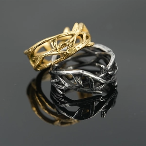 Vintage Stainless Steel Thorn Vine Branch Ring For Men Women Gothic Punk Style Oxidized Gold Silver Aesthetic Band Jewelry