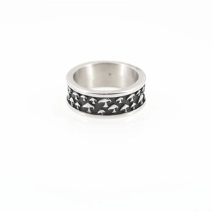 Retro-Ring aus Edelstahl mit Pilzgravur und oxidiertem Vintage-Finish für Damen und Herren