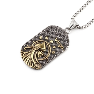 Collier Pendentif Douze Signes du Zodiaque en Acier Titane Vintage Pour Hommes Femmes Or Argent Bicolore Bijoux Strass